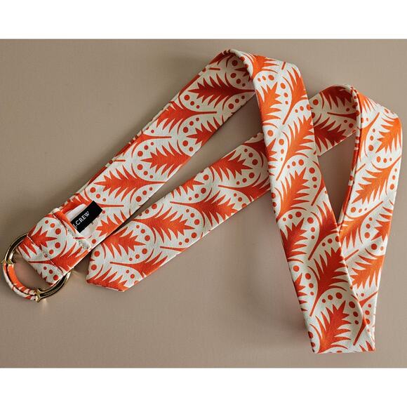 EUC J. Crew 100% Cotton Orange White 1.75" Fabric Belt Gold Ring Buckle  S - M - Picture 2 of 7